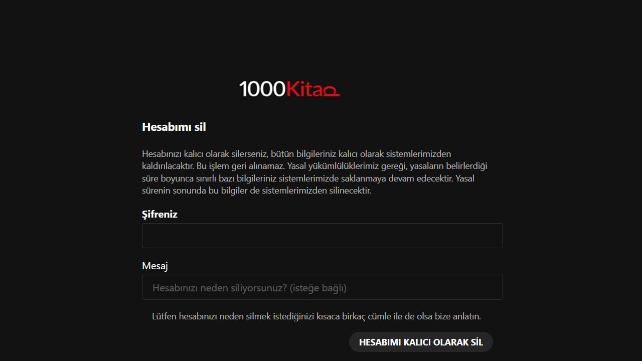 1000Kitap Hesap Silme