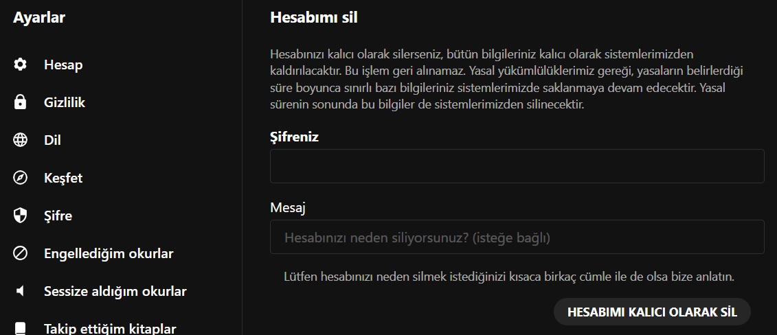 1k hesap silme