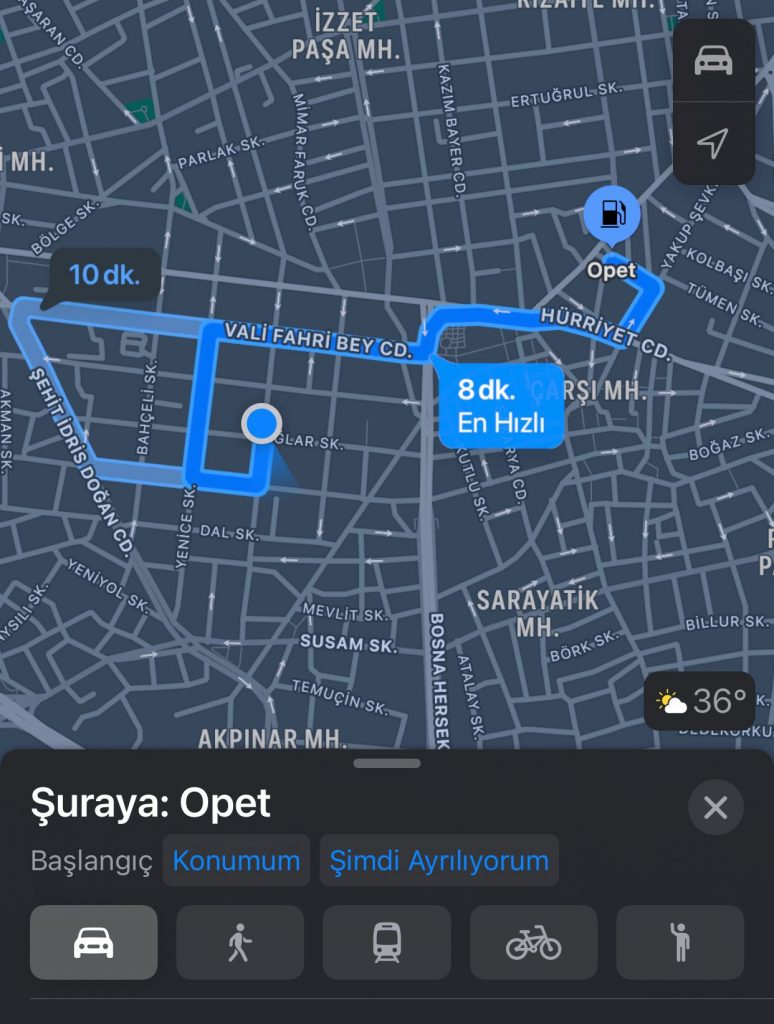 benzin istasyonu yol tarifi