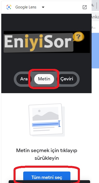 Fotoğraftaki Metni Seçin