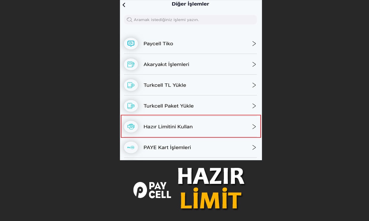 Paycell hazır limit arttırma