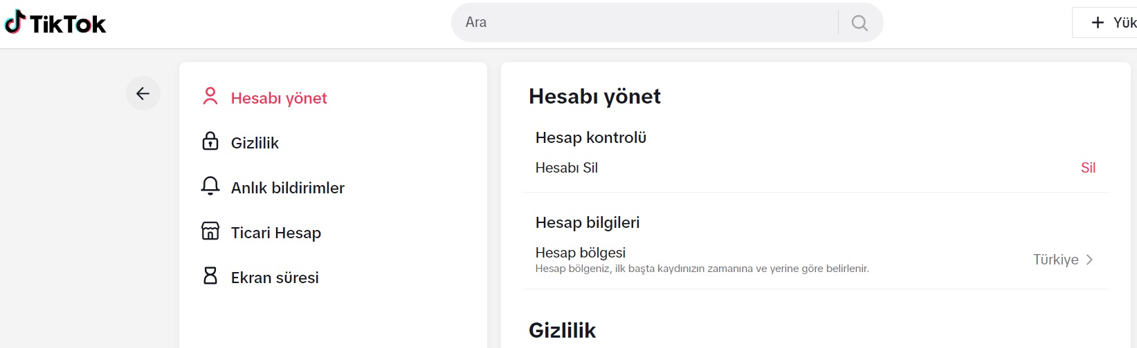 Tiktok hesap ayarları
