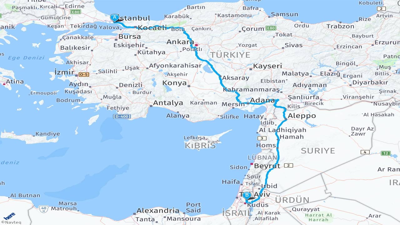 Türkiye Filistin Arası Kaç Km