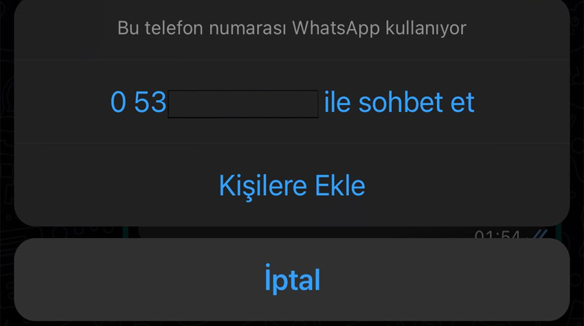 rehbere kaydetmeden Whatsapp mesaj gönderme